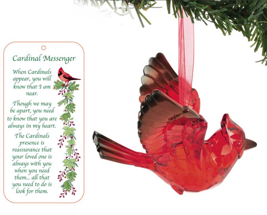 3" Acrylic Cardinal Ornament with Story Card Memorial Always Near