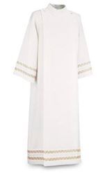 300-87 Front Wrap Alb in White Ravenna Fabric- Gold