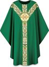 3168 Green Chasuble with O Collar, Lamb emblem, Brugia Fabric, Regina Banding