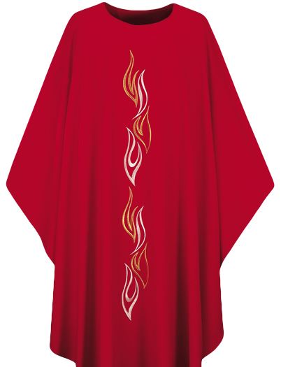 3276 Washable Red Dupion Chasuble with Holy Spirit Embroidery