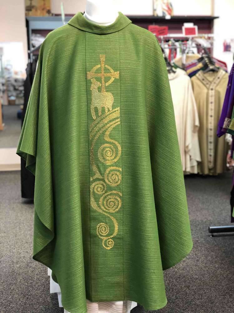 3356 Green Cantate Chasuble Paschal Lamb Design by Slabbinck