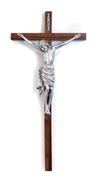 34" Walnut Wall Crucifix with Gold or Antique Pewter Corpus 
