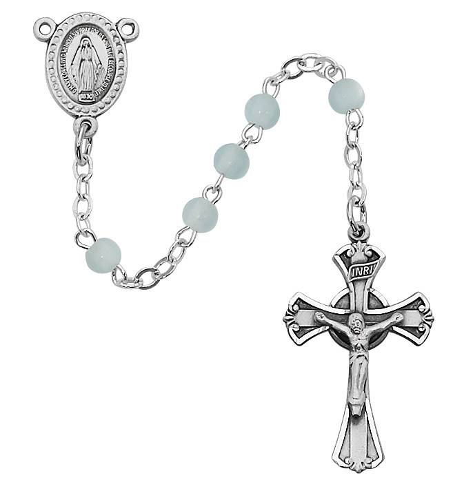 3mm Lt Blue Rosary with Sterling Crucifix