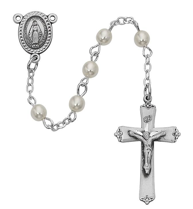 3mm Pearl Rosary With Sterling