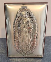 4 1/2" Our Lady Guadalupe Sterling Silver Relief Plaque on Wood Backer from Italy