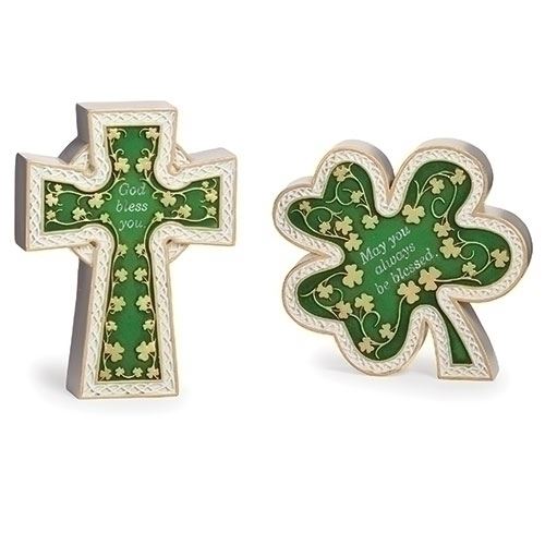 4.25"H Shamrock and Celtic Cross Plaques, Assorted. Sold Each