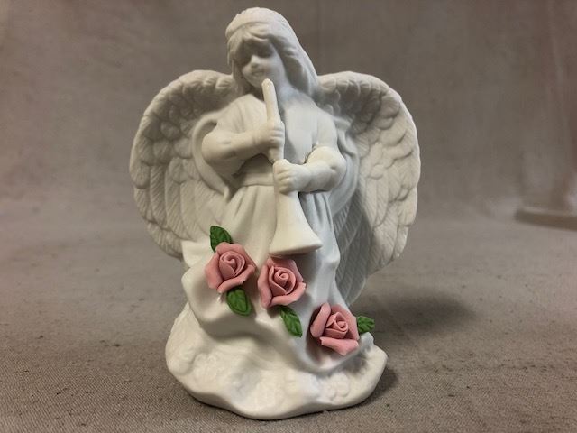 Assorted 19 White Angel Statues with Metal Wings, Sold Each