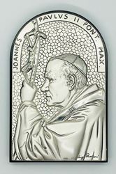 4.5" Pope John Paul II Arched Silver Plated Plaque, Made In Italy
