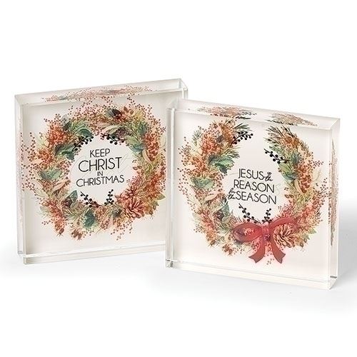 4"H Glass Block Christmas Messages, 2 Assorted