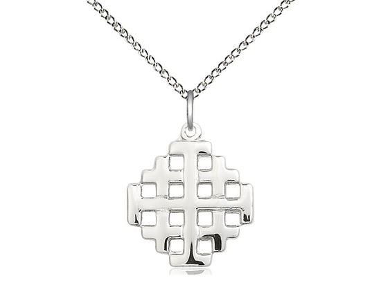 18" Italian Box Chain Sterling Silver Jerusalem Cross Pendant 