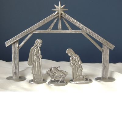 4pc Cast Metal 6.5 inch Nativity Set