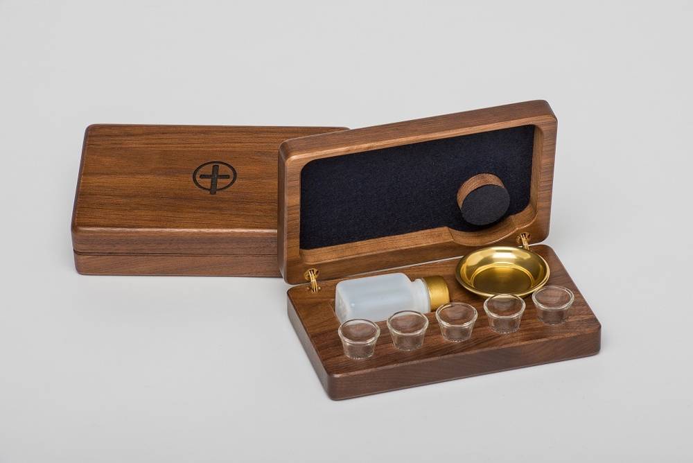 5Cup Portable Communion Set, Solid Walnut Wooden Case