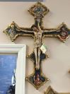 Terra Cotta 26" Wall Crucifix Hand Painted In Italy 