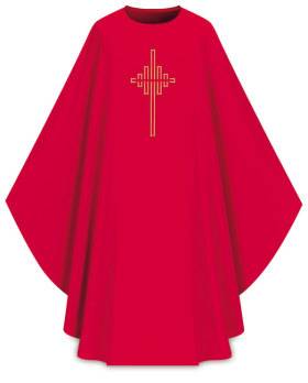 5058 Red Dupion Chasuble with Embroidered Cross