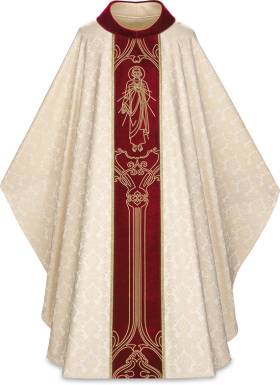 5233 White Gothic Chasuble with Divine Mercy Panel