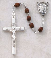 5MM Dark Brown Wood Rosary-Sterling Silver