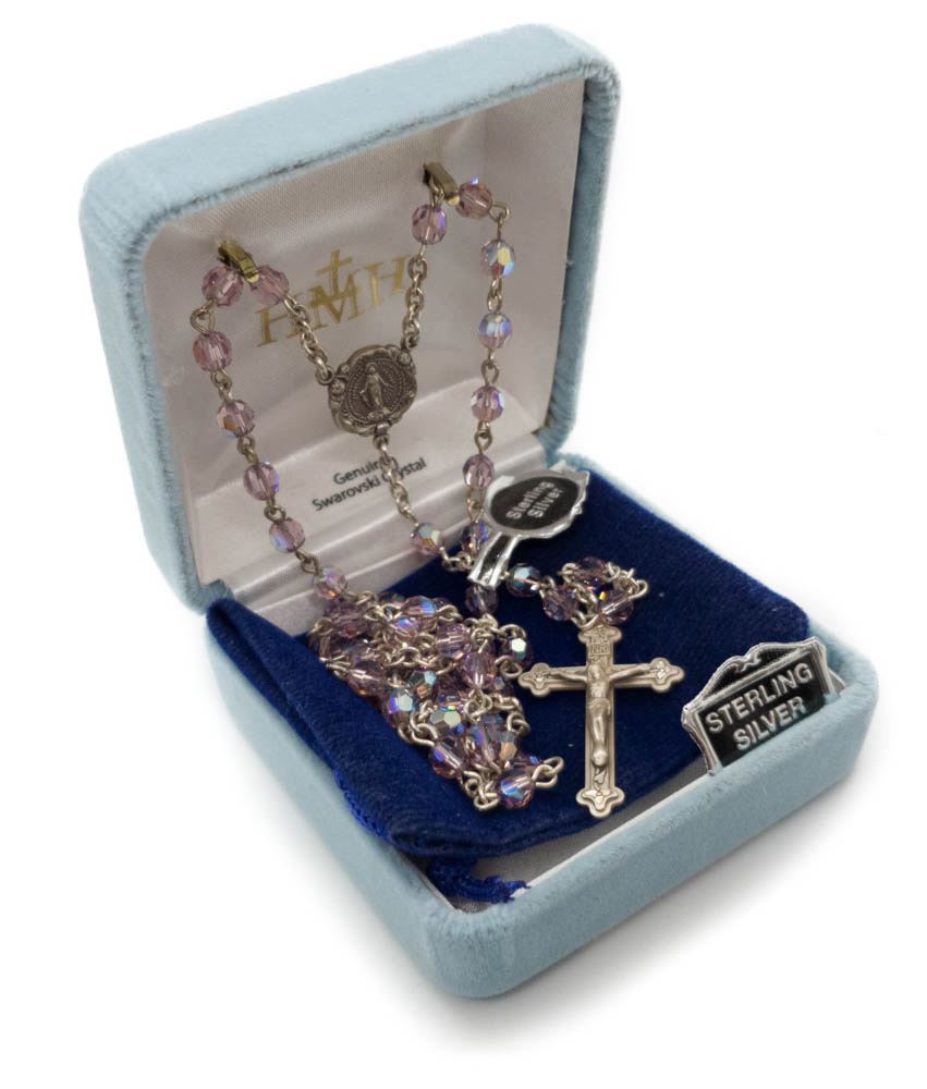 5Mm Amethyst Rosary With Swarovski Beads Sterling Center & Crucifix