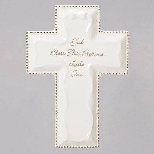 6 1/4" God Bless This Little One Porcelain Wall Cross 