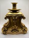6.5" Candleholder Gold Color Wood Carved Made In Italy