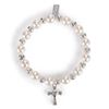 Baby to Bride Pearl with Cross Charm 6" Stretch Bracelet