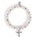 6" Stretch Bracelet, Baby to Bride Pearl with Cross Charm