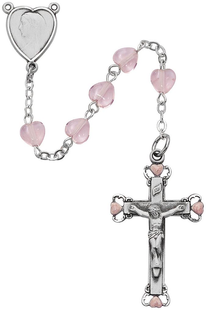 6mm Pink Glass Heart Rosary