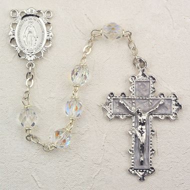 6mm Crystal Rosary with Rhodium Crucifix And Centerpiece