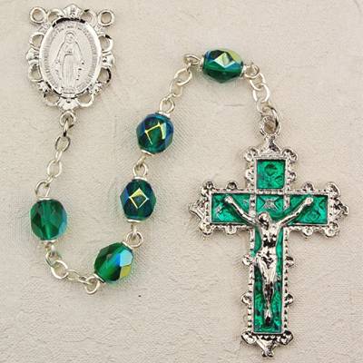 6mm Emerald Aurora Borealis Crystal Bead Rosary