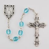 6mm March Aqua Rosary Silver Oxidized Crucifix And Center, Gift Boxed