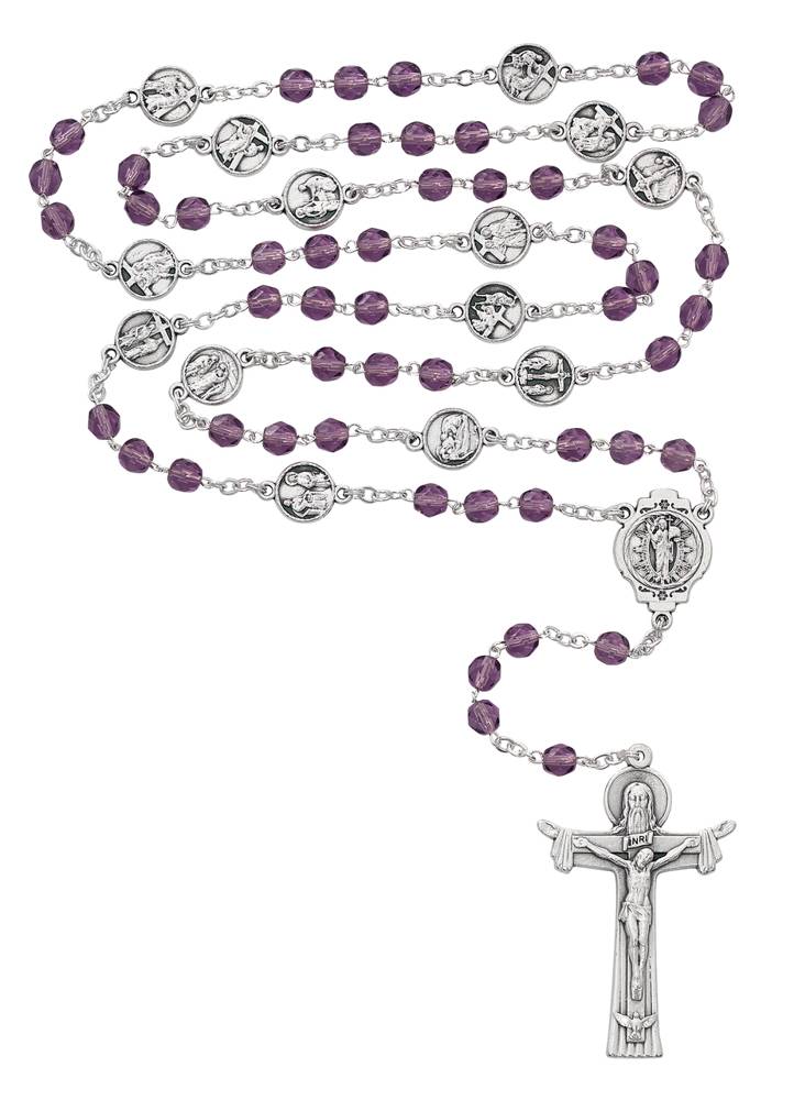 6mm Purple Glass Bead Stations of the Cross Rosary