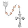 6mm Rose Colored Crystal Rosary With Rhodium Crucifix And Center Gift Boxed