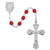 6mm Ruby Rosary With Rhodium Center & Crucifix
