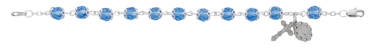 7 1/2" Capped Blue Crystal Rosary Bracelet
