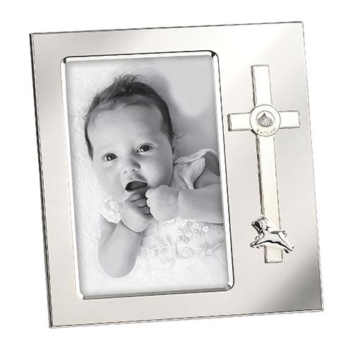 7.25" Baptism Frame with Cross and Lamb, Holds 4x6 Photo