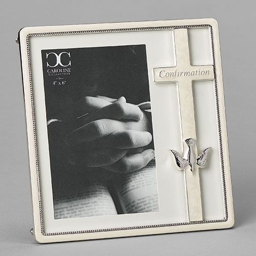 7.25" White Confirmation Frame, holds a 4x6 photo