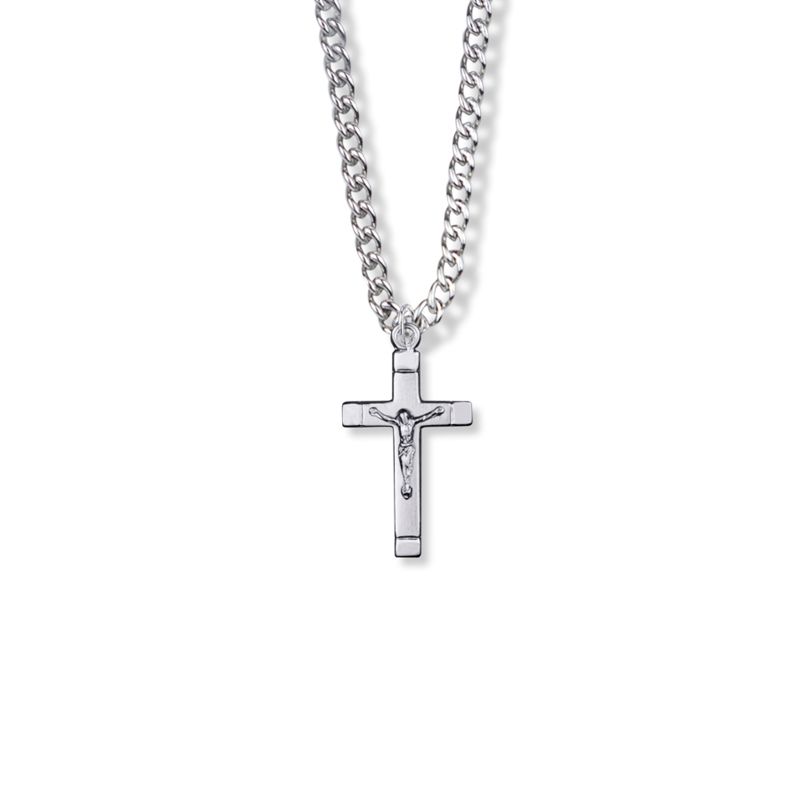 7/8 Inch Sterling Silver Satin Finish with Polished Ends Crucifix Necklace