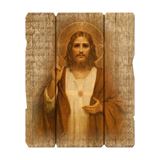 7 1/2" x 9" Sacred Heart of Jesus Small Vintage Wooden Plaque with Hanger