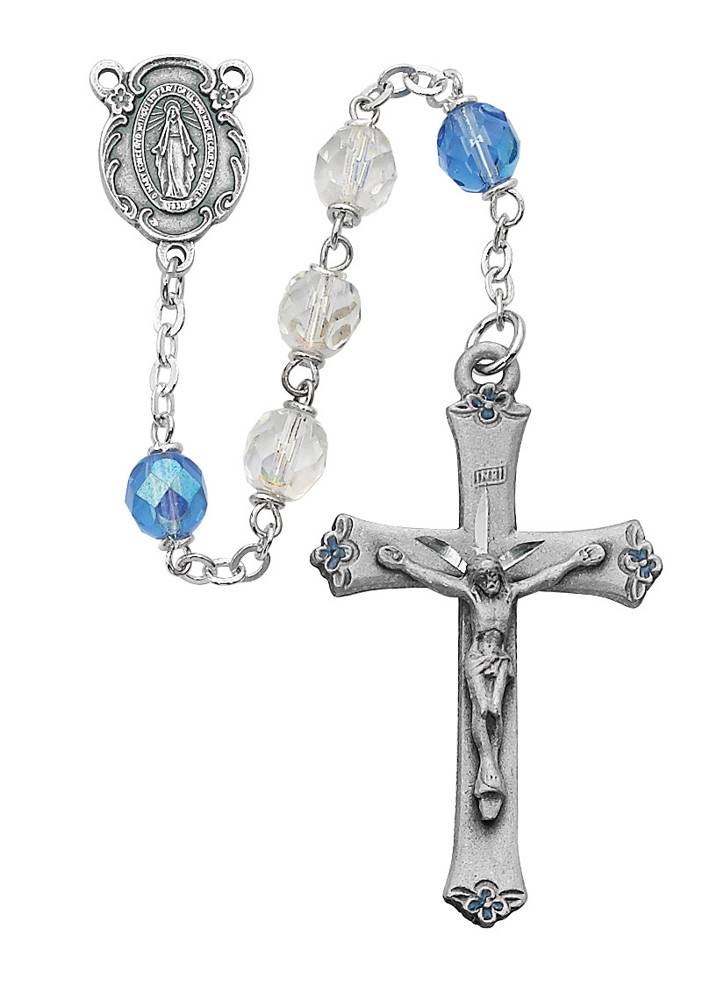 7mm Blue and Clear Crystal Rosary