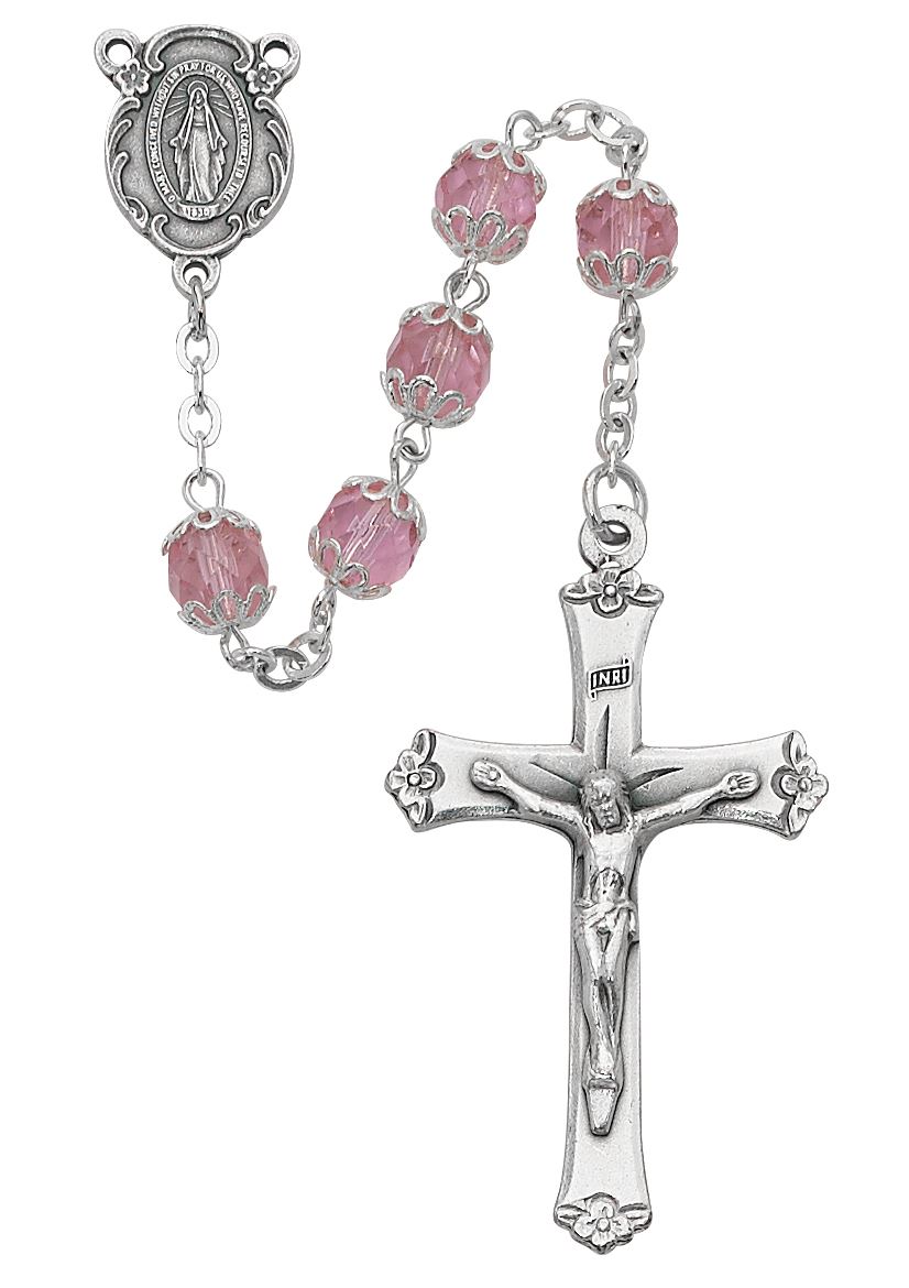 7mm Capped Rose Rosary with Silver Oxidized Crucifix And Center /Gift Boxed