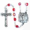 7mm Red Crystal Glass Beads Rosary with Crucifix and St. Florian Center
