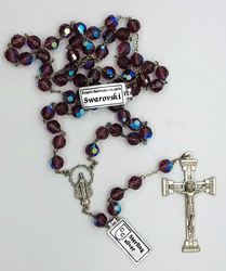 7mm Swarovski Amethyst Rosary with Sterling Silver Center and Crucifix from Italy