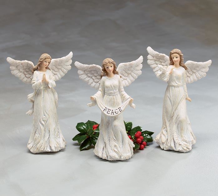 8" Assorted White Angel Figurines, Sold Each