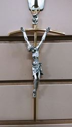 8" Bowed Wall Crucifix from Italy gold tone with silver tone crucifix