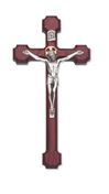8" Cherry Stained Wall Crucifix with Silver Corpus And Gold Halo