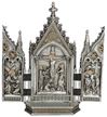 Road to Calvary Crucifixion Triptych, 8" with Pewter Finish and Gold Trim