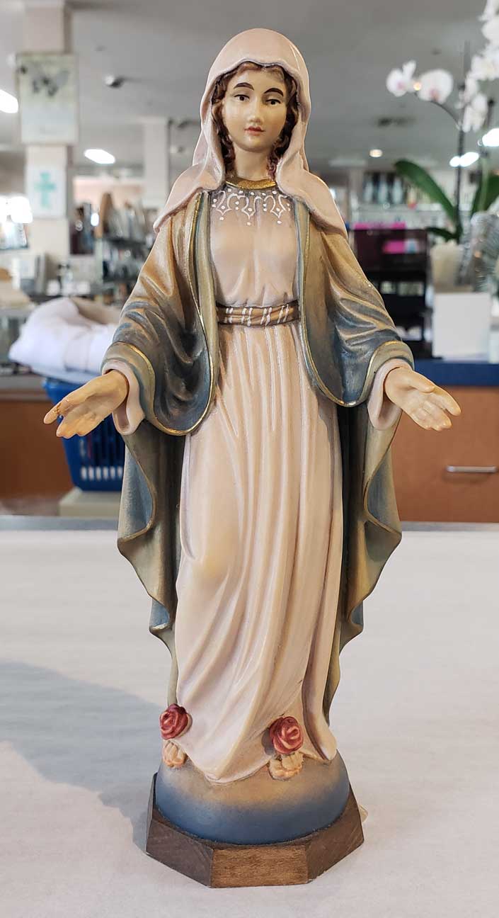 8" Blessed Mother Statue Color Wood Carved Made In Italy