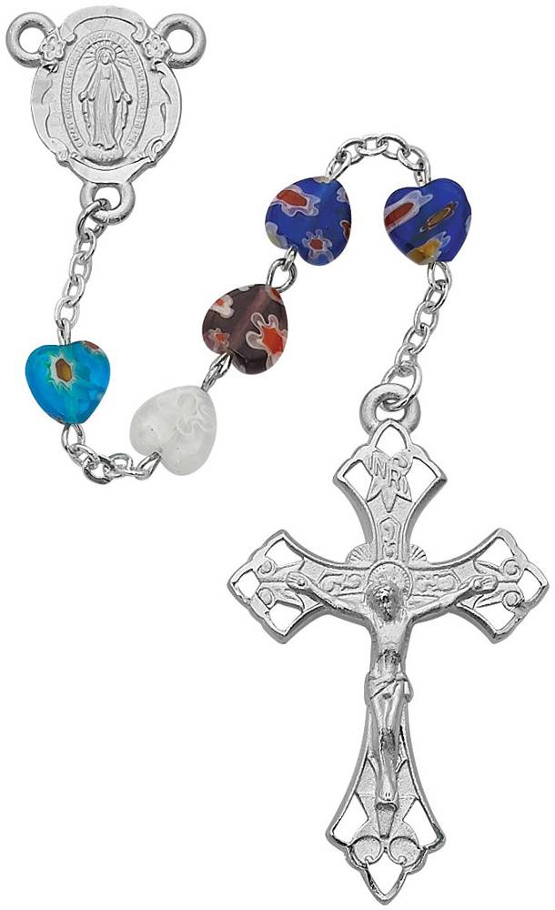 8mm Multicolored Murano Heart Rosary