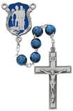 8mm St. Michael Police Rosary with Blue Wood Beads