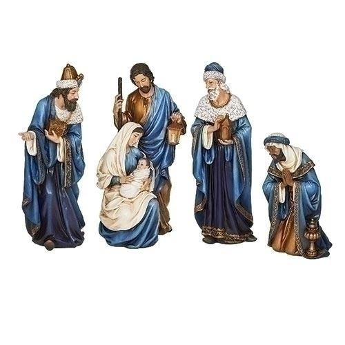 15" 4pc Set Nativity Figure Set, Blue/Gold Joseph's Studio Collection
