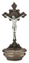 St. Benedict Crucifix 9.5" Holy Water Font, Bronze with Pewter Style Corpus